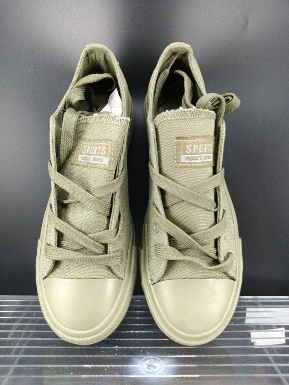 Canvas Low-Top Sneakers In Khaki Green Casual Lace-Up Style